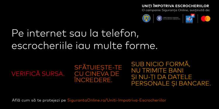Poliția Română, Directoratul Național de Securitate Cibernetică (DNSC), Asociația Română a Băncilor (ARB) și Mastercard lansează „Uniți împotriva escrocheriilor”