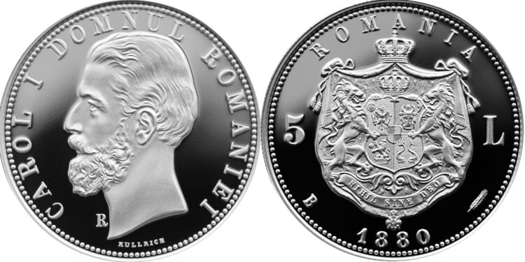 BNR lansează reproduceri din argint după moneda de 5 lei emisă în anul 1880 din Seria ,,Monedele României”