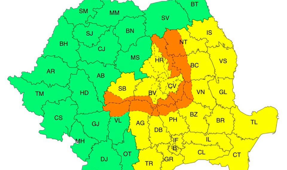 ANM a emis noi alerte Cod Galben și Cod Portocaliu