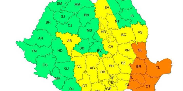 Cod Galben și Cod Portocaliu de vreme severă: Averse torențiale, vijelii și cantități masive de apă în mai multe regiuni, inclusiv în județul Brăila