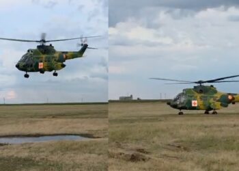 Resturile rachetei aer aer, trasă de piloții italieni, găsite în câmp în localitatea Tătaru, din județul Brăila