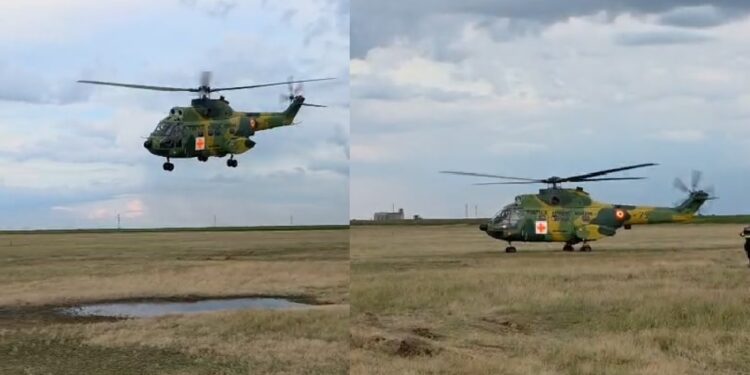 Resturile rachetei aer aer, trasă de piloții italieni, găsite în câmp în localitatea Tătaru, din județul Brăila