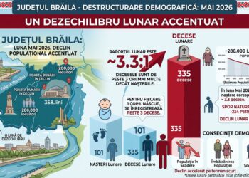 Numărul deceselor în luna mai 2026 a fost de peste trei ori mai mare decât numărul nașterilor