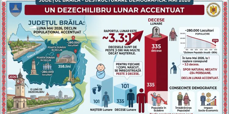 Numărul deceselor în luna mai 2026 a fost de peste trei ori mai mare decât numărul nașterilor
