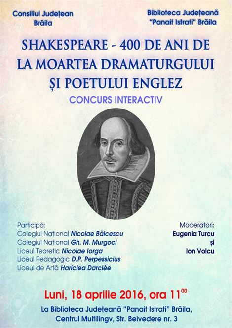 Concurs interactiv „Shakespeare” la Biblioteca Judeteana