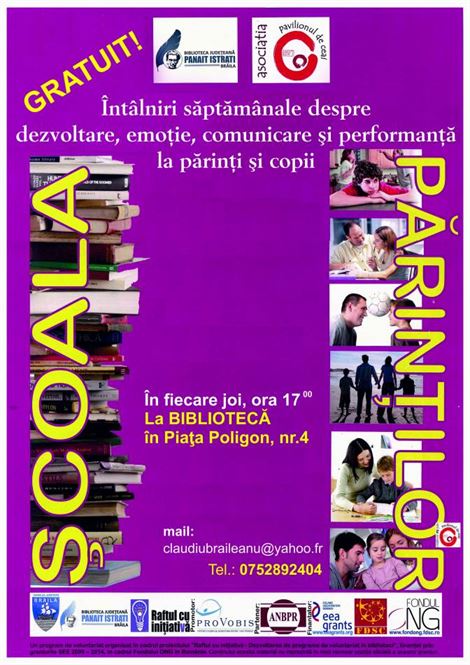 Scoala parintilor, eveniment saptamanal la Biblioteca Judeteana